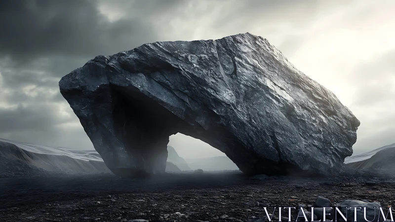 Mystical stone arch rising quietly from a moody landscape.