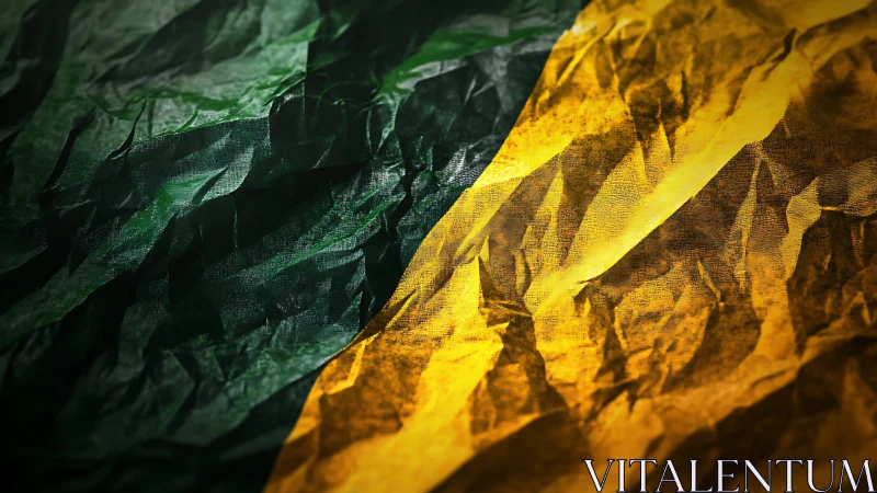 Wrinkled green and yellow fabric diagonal color field study