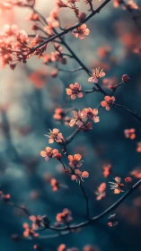 Coral Blossoms Dancing on Twilight Branches.