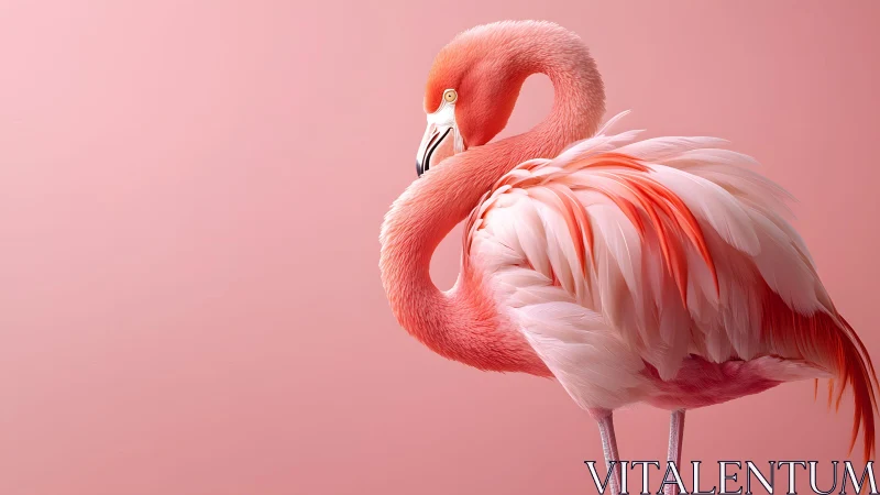 Elegant Flamingo Portrait on Soft Pink Background, Minimalist Style.