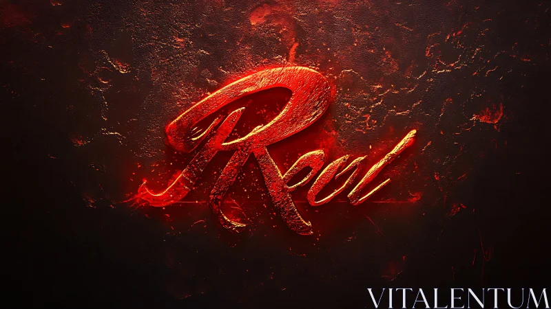 Incandescent Red Script Logo on Textured Lava Substrate