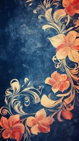 Ornate Blooms on Indigo: Where Nature Meets Vintage Elegance.