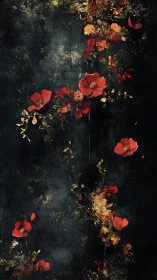 Red Poppies Against Distressed Dark Canvas
