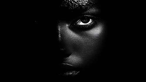Monochrome portrait with sculpted light on textured skin.