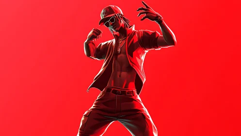 Stylized hip hop dancer in red minimal digital art.