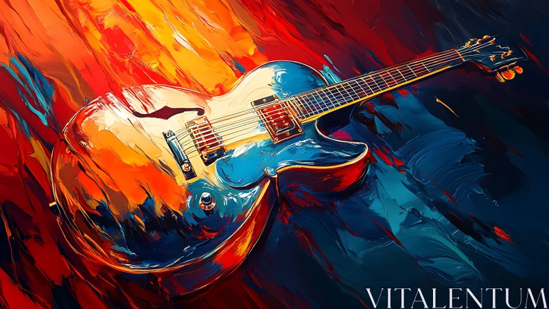 Electric guitar over fiery cool abstract oil waves.