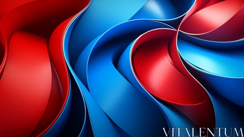 Curved red and blue ribbons forming glossy abstract waves.