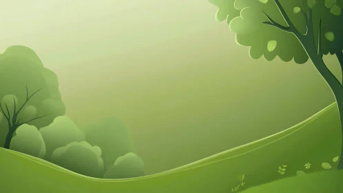 Layered Vector Landscape with Graduated Color Gradients and Organic Foliage Elements