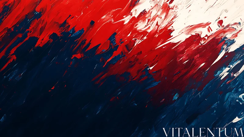 Bold Abstract Painting with Red, Blue, and White Brush Strokes.