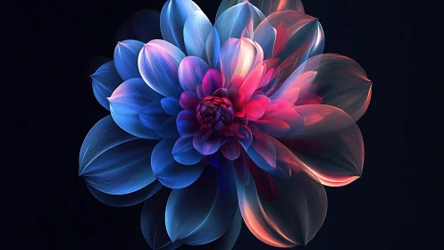 Digital flower structure with chromatic gradient overlay