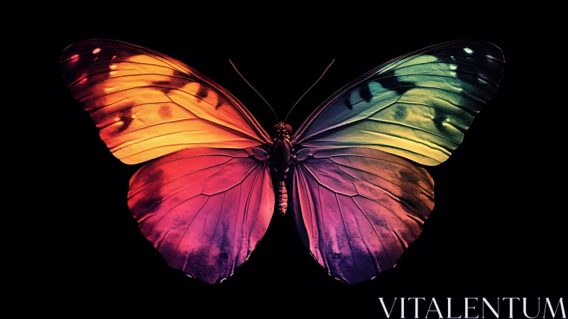 Multicolored butterfly wings on black isolated background.