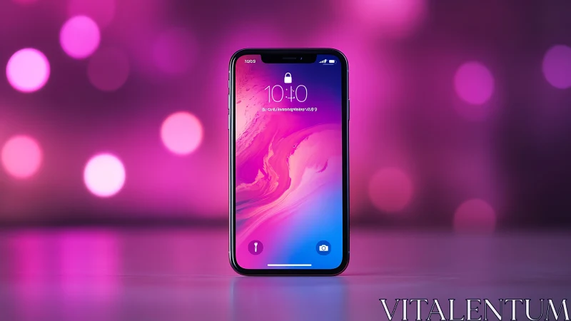 Premium smartphone locked screen glowing pink and blue gradient