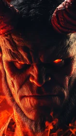 Molten-eyed demon studies mortals from the furnace edge