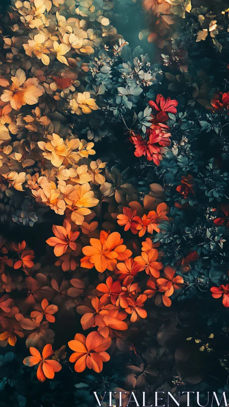 Stratified Floral Composition with Chromatic Layering and Directional Luminescence