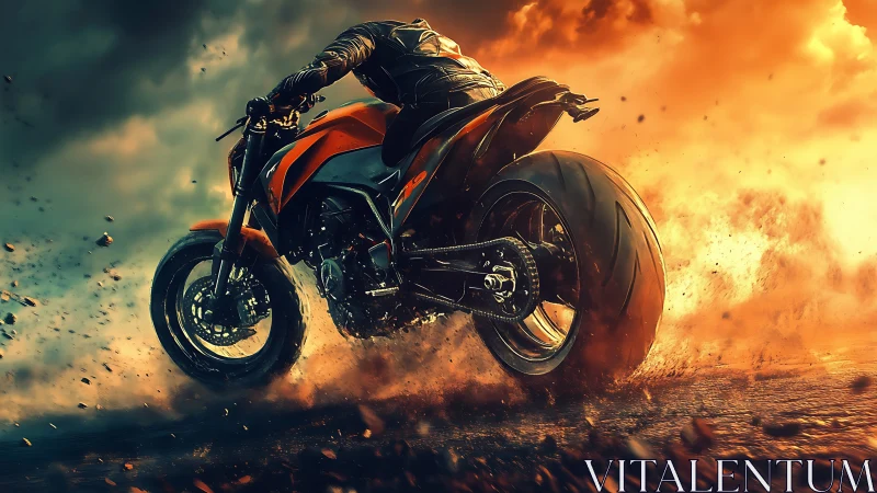 Dynamic sport motorcycle drift in cinematic digital painting.