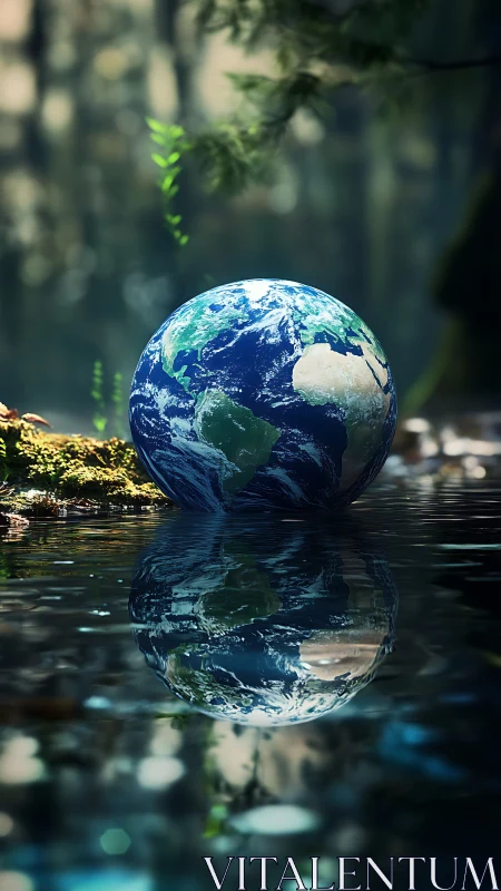 Earth cradled by forest waters, quietly rehearsing dawn.