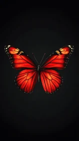 Photorealistic scarlet butterfly on deep black ground.
