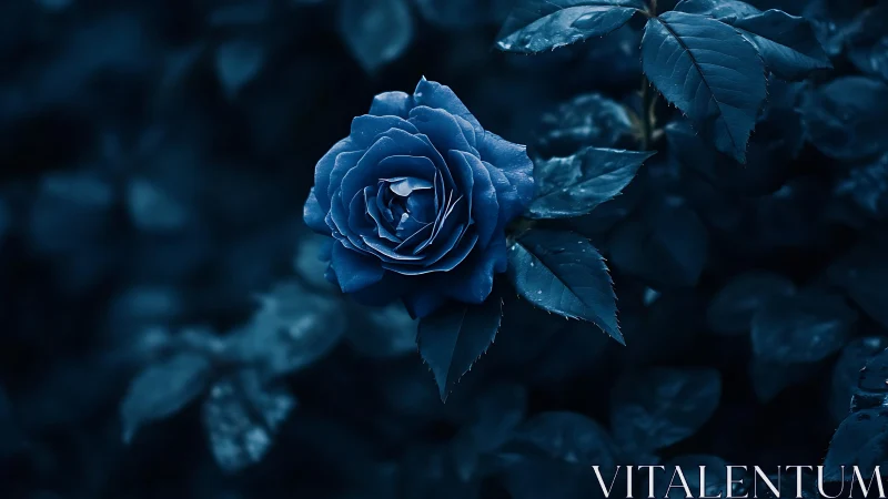 Deep Blue Rose in Nocturnal Garden.