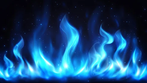 Glowing Blue Flames on Dark Background in Digital Art Style.