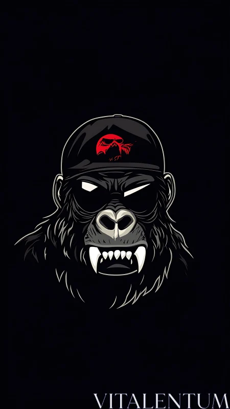 Aggressive gorilla head logo wears cap on black background