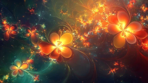 Fractal luminescent petal fields in multicolor parametric space.