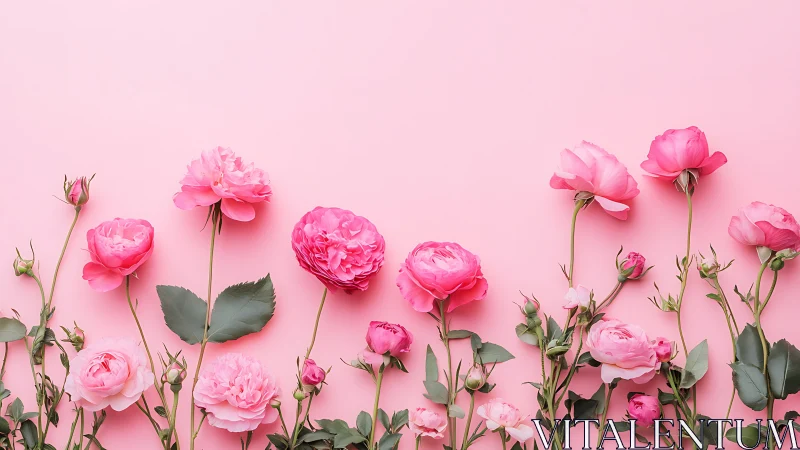 Pink Peonies and Roses Against Soft Blush Background.