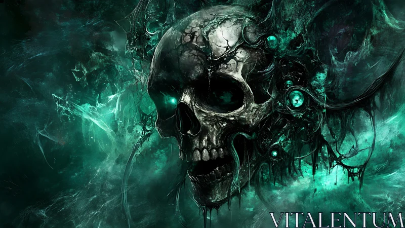 Ethereal skull dissolves into swirling teal spectral energy.