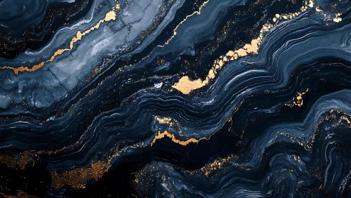 Midnight marble tides streaked with wayward molten gold.