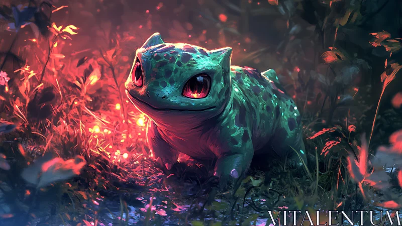 Glow-eyed forest creature basking in emberlit undergrowth.