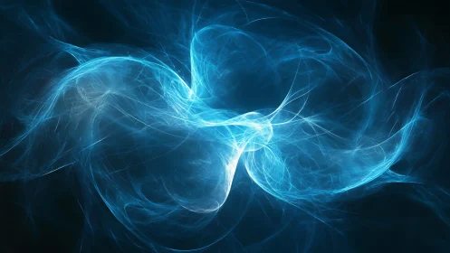 Energetic cyan plasma filaments swirling in dark quantum void