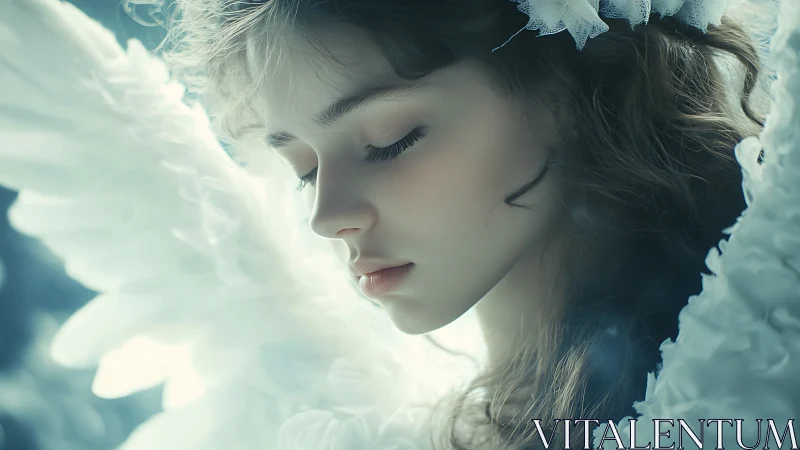 Ethereal angelic portrait in soft-focus digital painting style.