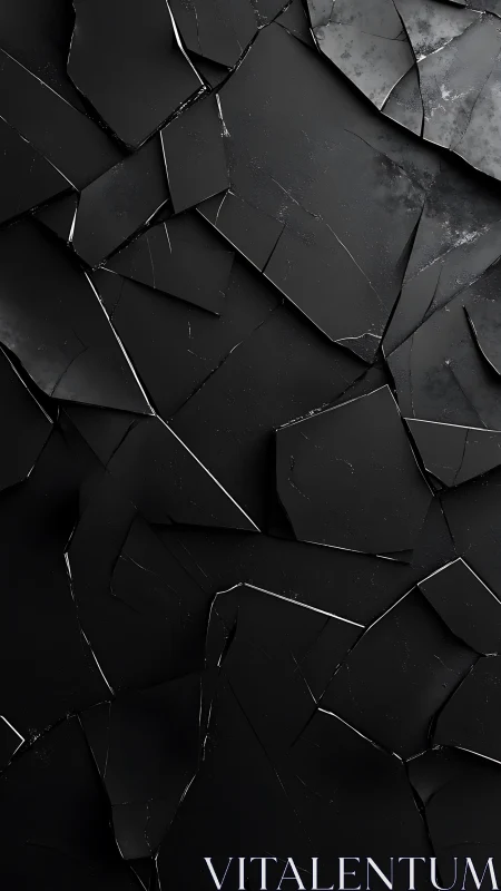 Fractured black slate panels form dark abstract surface