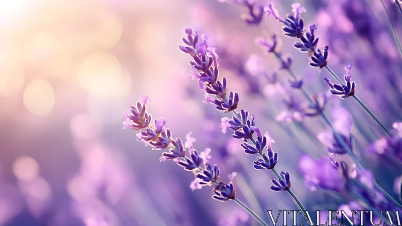 Lavender Field in Soft Focus with Warm Glow.