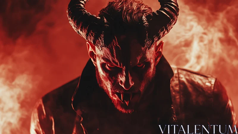 Horned humanoid figure in red backlit smoke faces camera