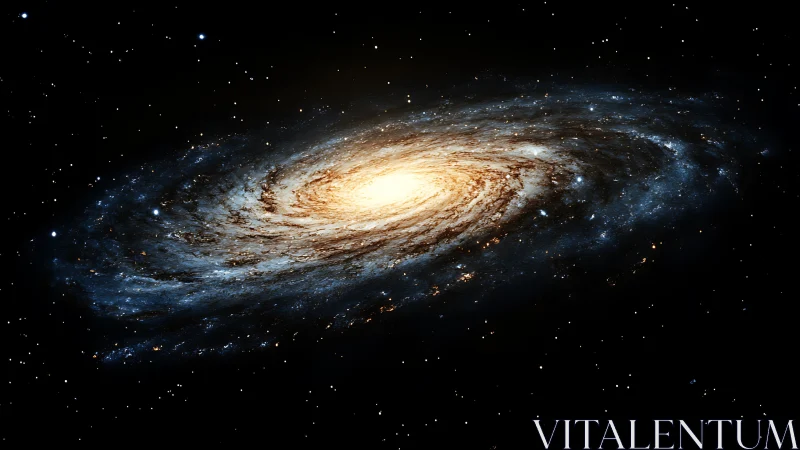 Spiral galaxy structure with luminous stellar core focus.