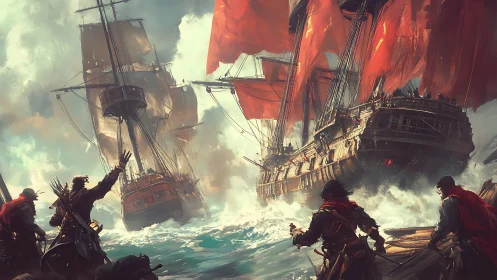 Pirate crews engage in close-range battle between warships.