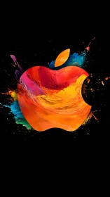 Apple logo rendered in multicolor paint splashes on black