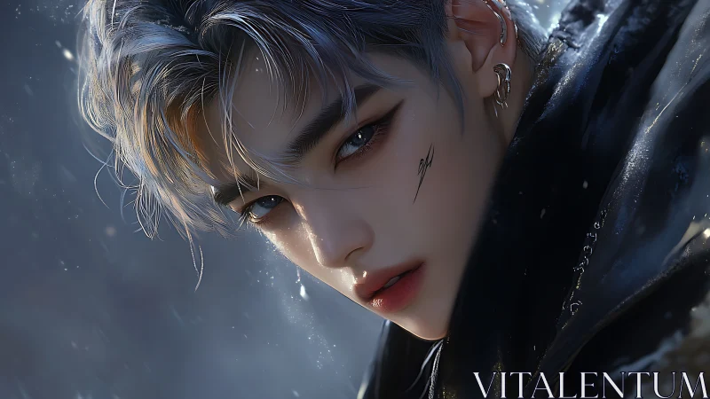 Digital close-up portrait depicts stylized youth in profile