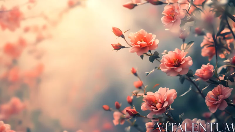 Coral Rose Blossoms with Selective Focus Depth Rendering.