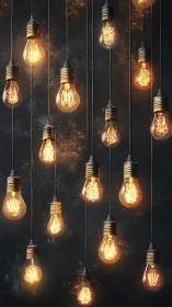 Suspended Edison filaments in staggered luminous array.