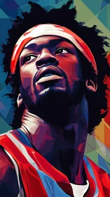 Bold geometric portrait of focused basketball player.