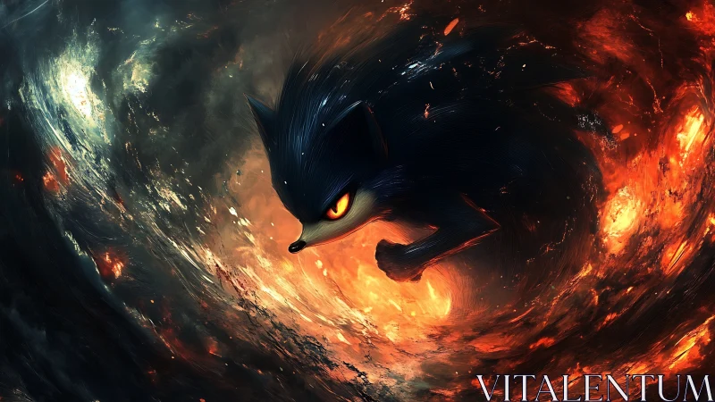 Fiery blue hedgehog charging through swirling inferno vortex.