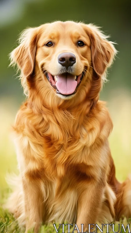 Golden retriever portrait in soft-focus outdoor bokeh field