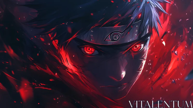 Red-illuminated anime face is rendered with dynamic lighting
