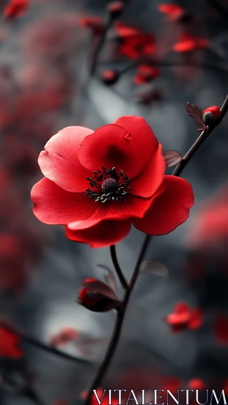 Red Anemone Flower in Focus.