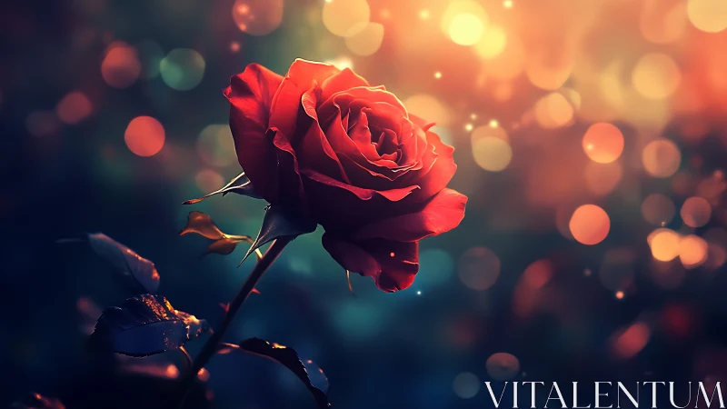 Crimson Rose Blooming in Golden Light.