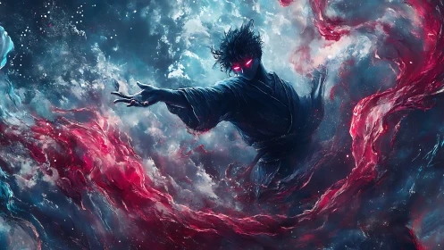 Dark sorcerer manipulates nebular energy with glowing red eyes