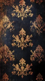 Ornate gold damask pattern on distressed dark surface.