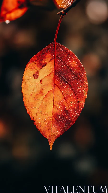 Solitary ember leaf glowing against a velvet autumn dusk.