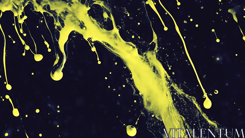 Neon yellow paint splashes streak across deep black void.